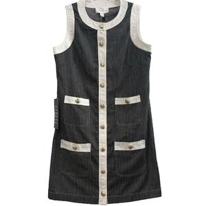 Pomander Place Pinstripe Shift Dress Gold‎ Buttons Mod XS Tuckernuck NWT